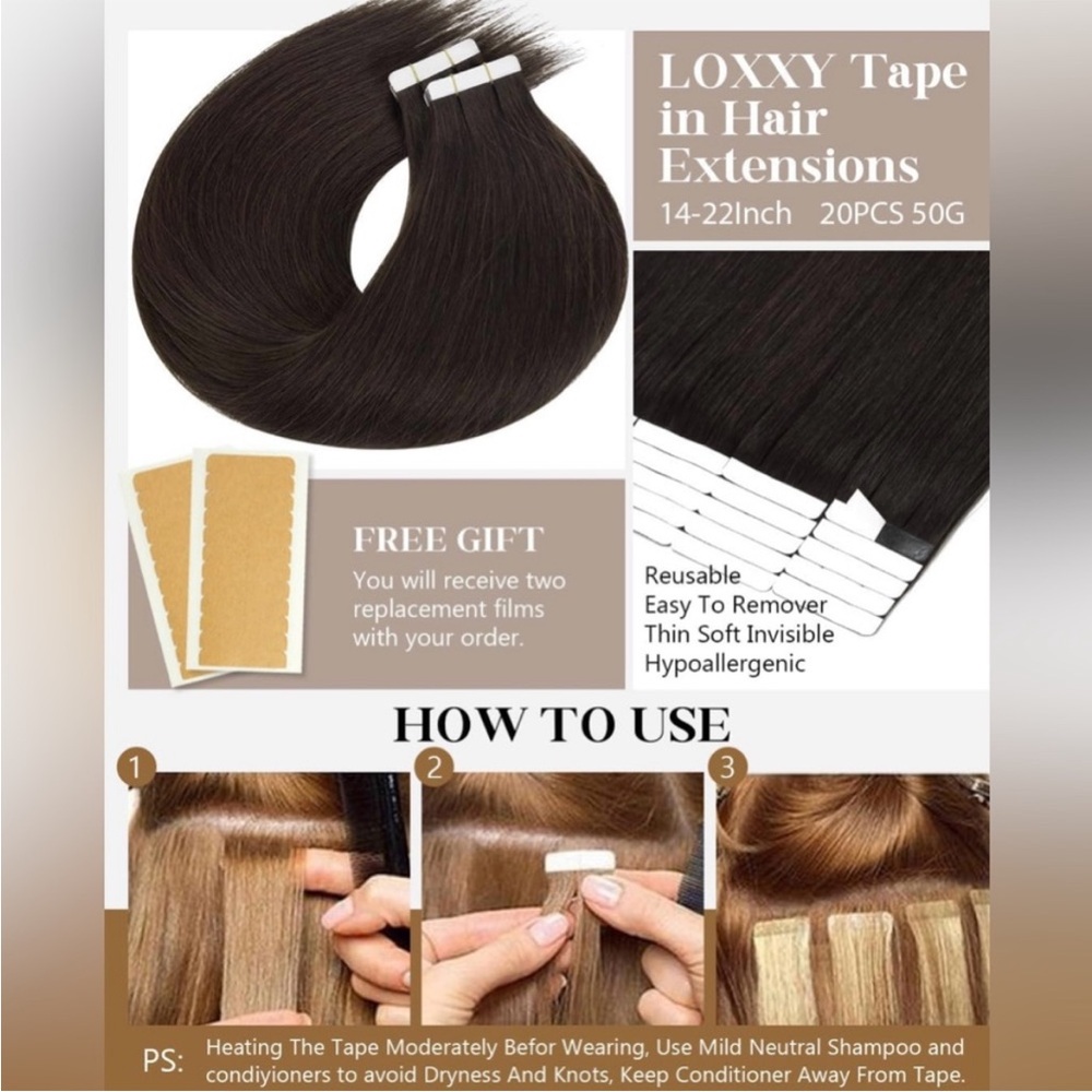 Dark Brown Remy Human Hair 20 Inch Tape In Hair Extensions - Picture 5 of 10